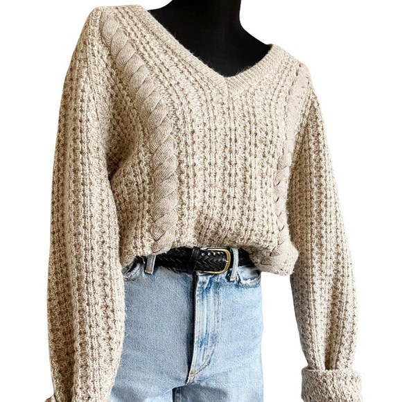 Vintage Sweaters - Vintage heavyknit oversized grandpa v neck sweater